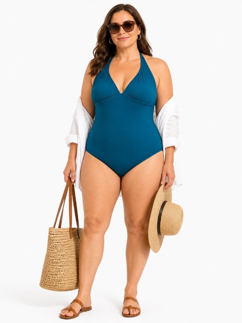 J.Crew Halter V-Neck One-Piece Swimsuit Teal Size 14